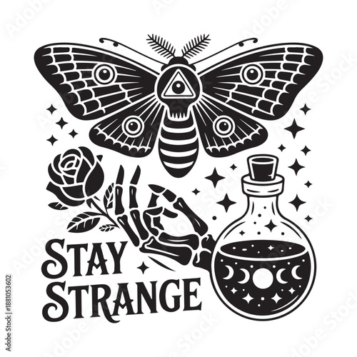 Stay Strange Occult Moth Illustration