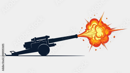 Cannon firing with a large explosion and flame