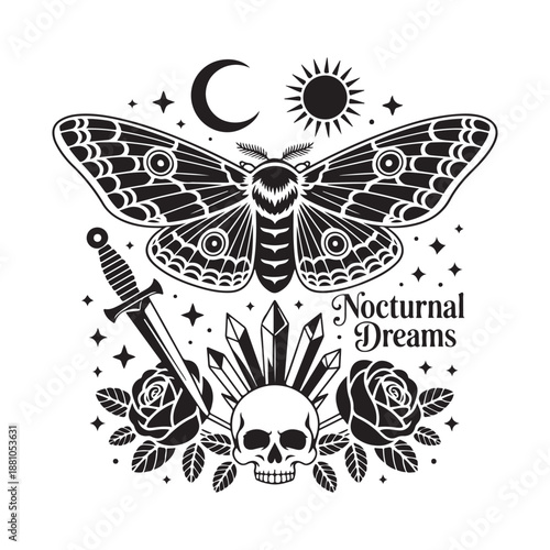 Nocturnal Dreams Occult Moth Illustration