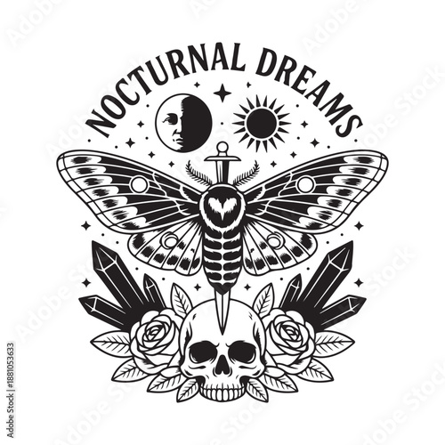 Nocturnal Dreams Occult Skull And Moth
