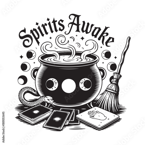 Spirits Awake Occult Cauldron Illustration