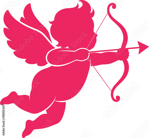 Cupid's Silhouette: A romantic Valentine's Day illustration of Cupid aiming his bow, a symbol of love and affection.