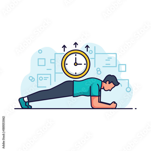 Man Doing Plank Exercise with Clock.