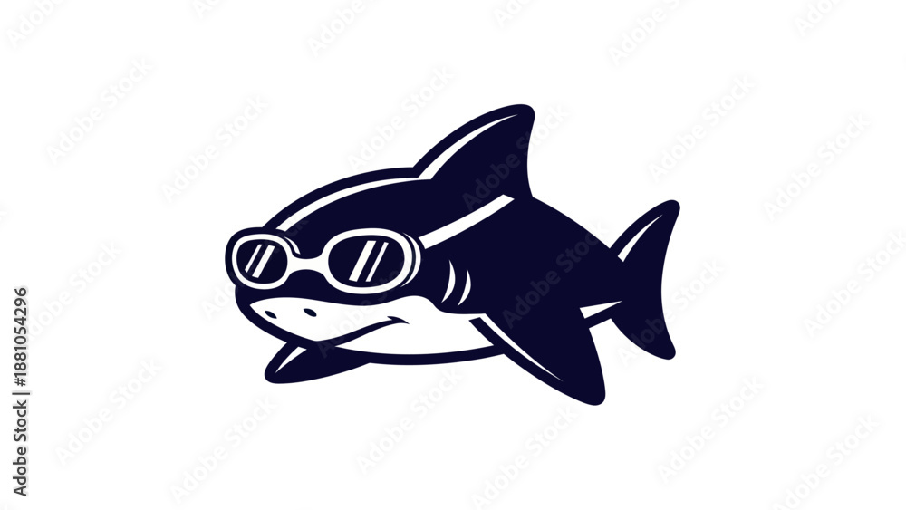 Obraz premium Cartoon shark wearing goggles isolated against white background vector illustration