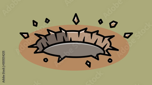 Cartoon explosion with debris flying everywhere suddenly