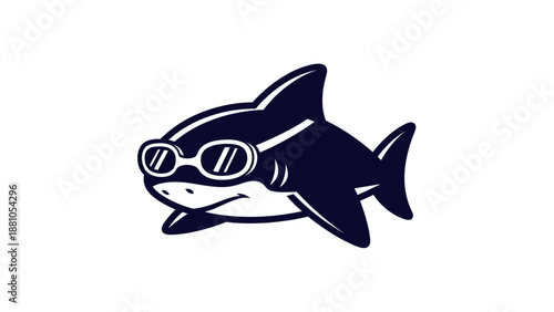 Cartoon shark wearing goggles isolated against white background vector illustration
