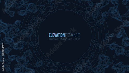 Abstract contour mountain elevation landscape map. Abstract minimal relief topographic map. Terrain contour vector grid with a central place for text.