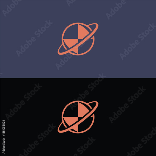 An expressive orange and dark blue stylized globe icon with an orbiting ring, representing global connectivity and modern digital services.