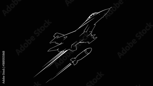 Fighter jet launching missile in high speed flight