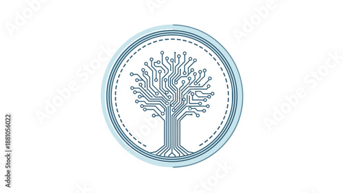 Stylized Tree Logo Design Element with Roots and Leaves.
