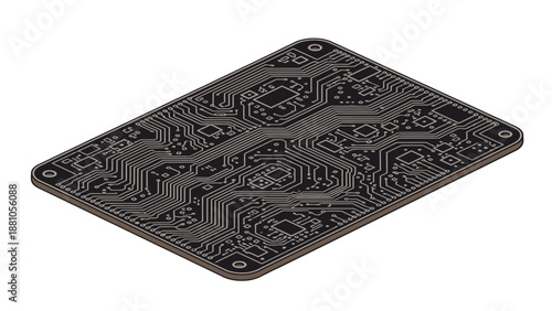 Black electronic circuit board with intricate design and patterns.