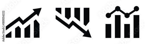 Business growth and decline chart icons showing rising and falling market trends