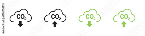 Co2 emission icon set, carbon dioxide reduction