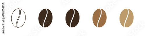 Coffee bean icon set, seed caffeine beverage symbol