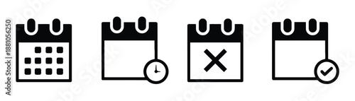 Collection of calendar agenda icons with status symbols and scheduling indicators