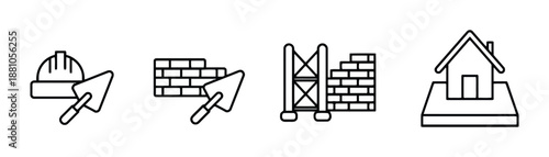 Construction and building industry outline icons vector illustration