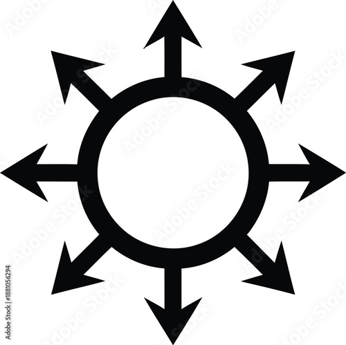 Black and white chaos star symbol depicting eight arrows radiating outward from a central circle