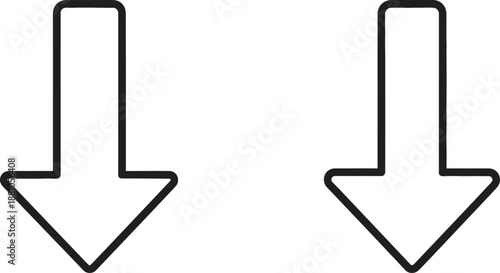 Two simple black line art arrows pointing downwards side by side