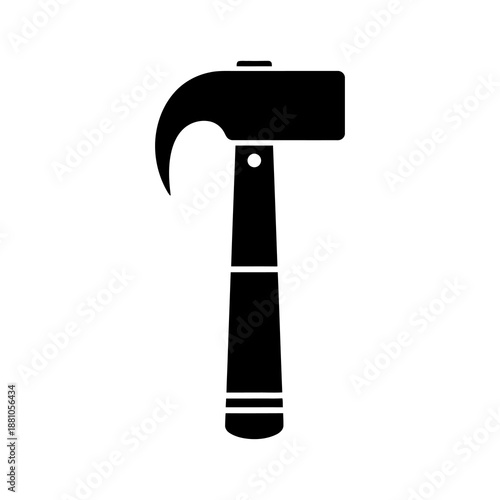 Simple black silhouette icon of a classic claw hammer, a versatile manual tool for construction, carpentry, and home improvement projects, symbolizing hard work and craftsmanship