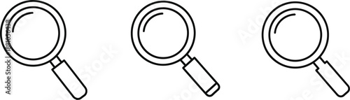 Three simple line art icons representing search functions or magnifying glass tools 