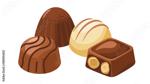 A colorful illustration of assorted chocolates on a white background