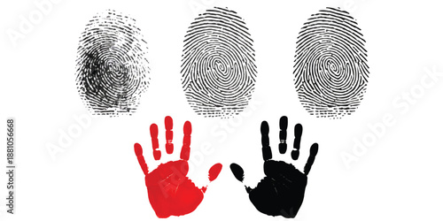 Handprints and fingerprints representing personal identity and forensic science concepts