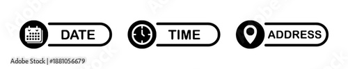 Date, time and address icons, vector illustration