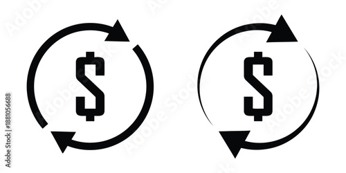 Dollar currency symbol with circular arrows representing monetary exchange and cash flow