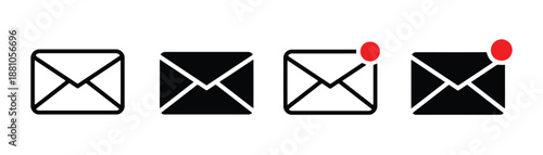 Email notification icons set with envelope styles and red message alerts