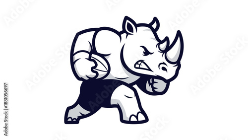 Rugby rhino illustration on white background sport emblem design concept
