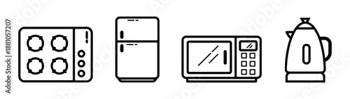 Outline kitchen appliances icons isolated on white background
