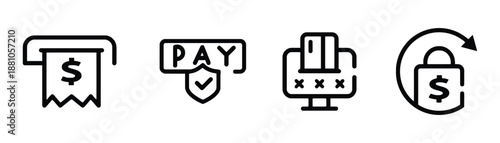 Payment and finance icons set in line style