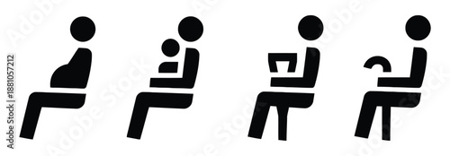Priority seating icons for pregnant women passengers with children elderly and disabled
