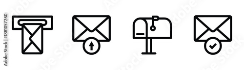 Set of mail related icons including sending receiving and mailbox symbols