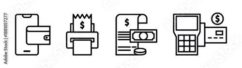 Set of payment methods including mobile payment receipt and card reader