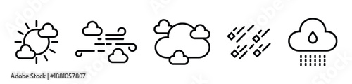 Weather forecast icons including sun clouds wind hail and rain for design