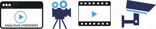 professional video production and security camera icon set for multimedia content creation and surveillance systems