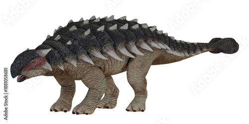 Realistic 3D model of an Ankylosaurus dinosaur.