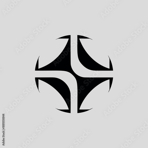 Geometric compass symbol, abstract direction icon, monochrome arrow design. Modern black white logo, simple sign of focus, target. Creative geometric compass symbol.