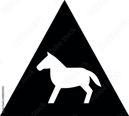 Geometric horse triangle, black abstract animal icon for dynamic brand. Minimalist stylized symbol of power and speed.