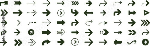 A collection of various dark green arrow icons depicting direction movement and navigation ideal for user interfaces on transparent background high-quality professional detailed modern elegant