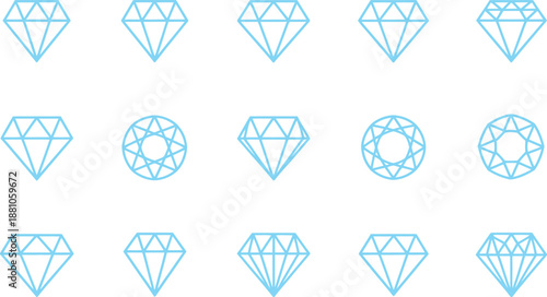 A collection of light blue wireframe diamond and oval shapes in varying orientations offering versatile design elements on transparent background high-quality professional detailed modern elegant