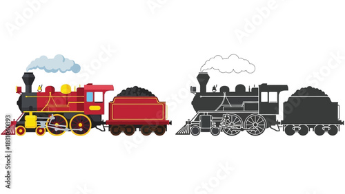 Two steam locomotives with carriages side by side