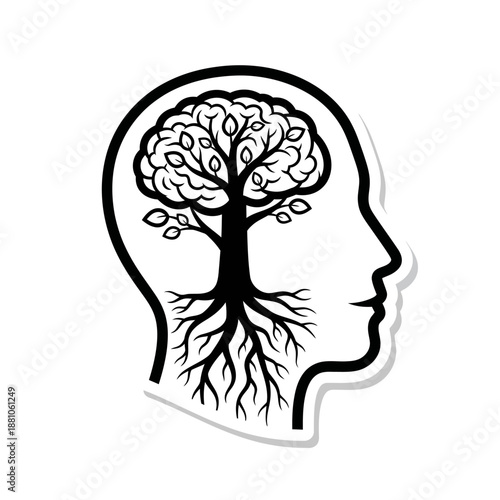 Tree growing inside human brain symbolizing growth and knowledge