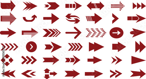Collection of various red arrow symbols and signs on a white background arrows direction