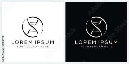 simple minimalist dna helix genome circle logo design vector icon