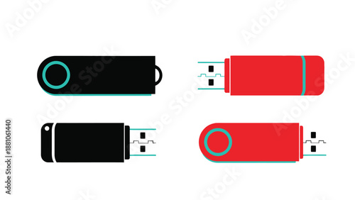 Four different usb flash drive designs shown in black and red colors