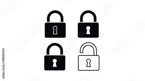 Four padlock icons locked and unlocked states in black and white