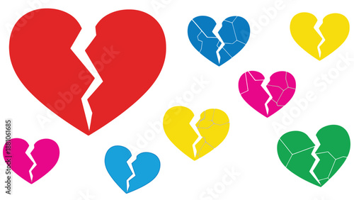 Colorful broken hearts illustration depicting separation heartbreak and emotional distress
