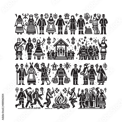 alpine winter festival doodle icons